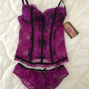 Orchid/Black matching lingerie set size small